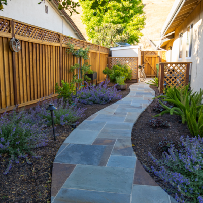 Square cut bluestone path for side yard