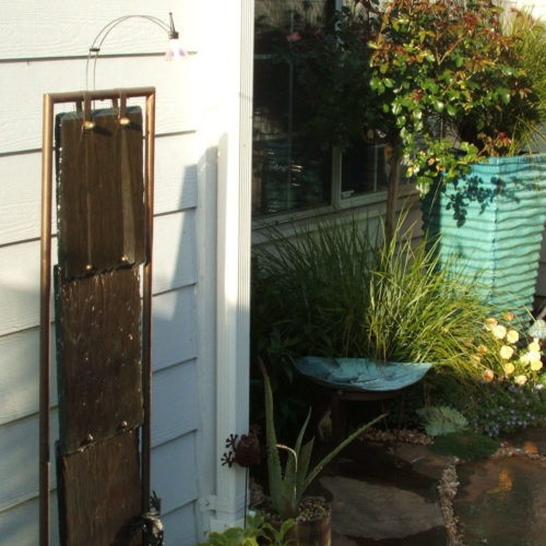 Modern slate and copper water feature