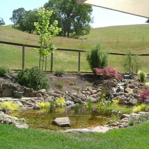 Natural stone fall into pond